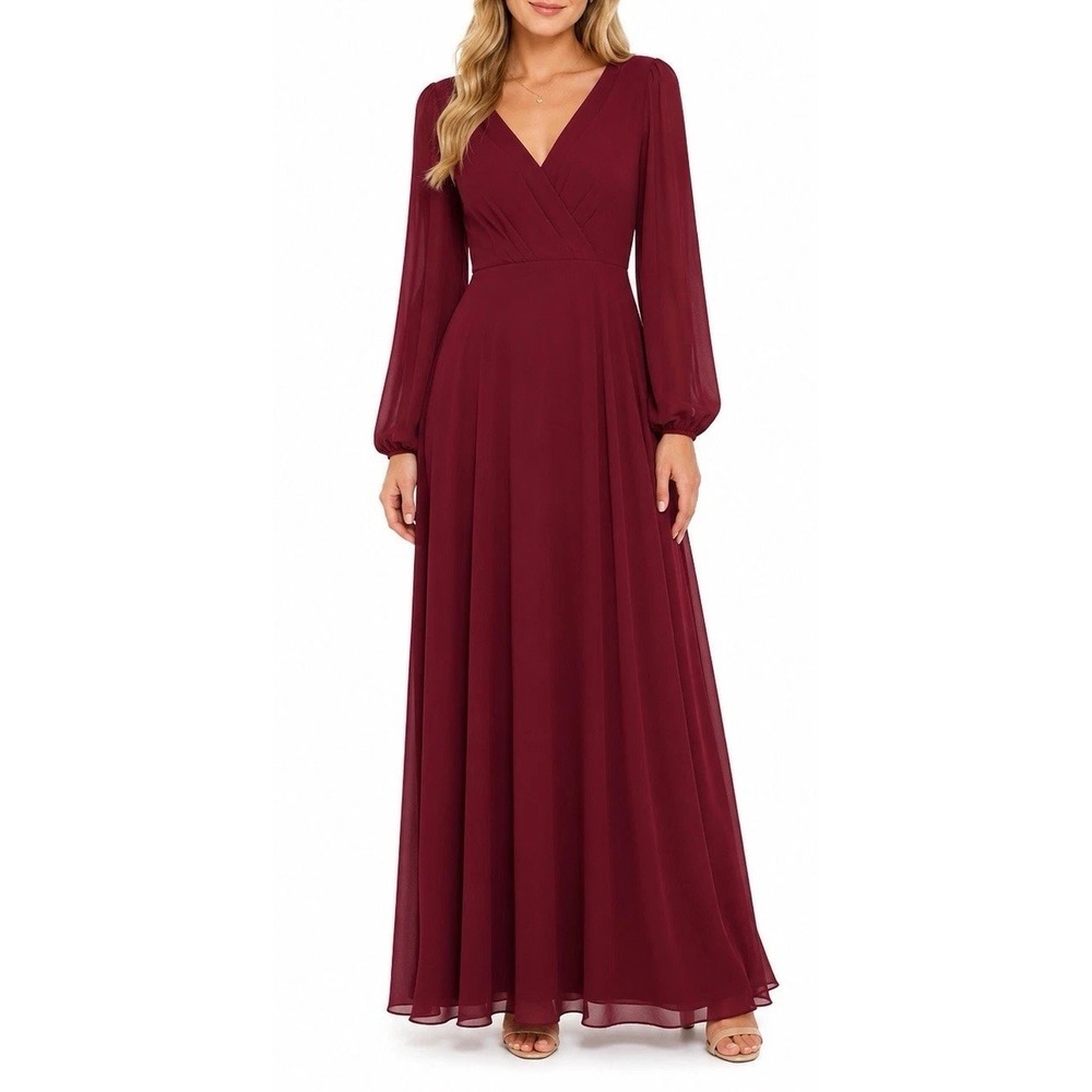 JJ'S House A Line V-Neck  Full Length Chiffon Burgandy Mother Of‎ The Bride